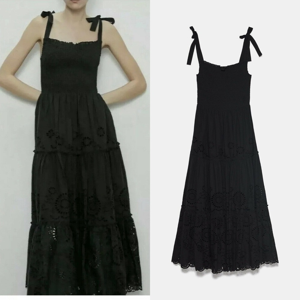 ZARA Openwork Embroidery Midi Dress, XS